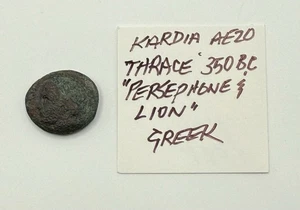 Thrace Kardia AE 20 Circa 350-309 a.C. Moneda B. Perséfone/León escasa rara (C-1) - Imagen 1 de 8