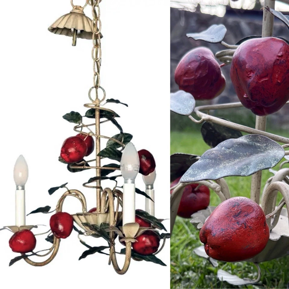 CANDELABRO MANZANA TOLE ITALIANO VINTAGE AÑOS 50 FRUTA ITALIA techo florentino MCM Foto 1 de 4