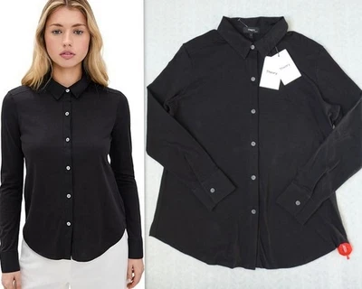 Camisa para mujer THEORY talla L Riduro manga larga abotonada negra NUEVA Sea Slub Foto 1 de 4