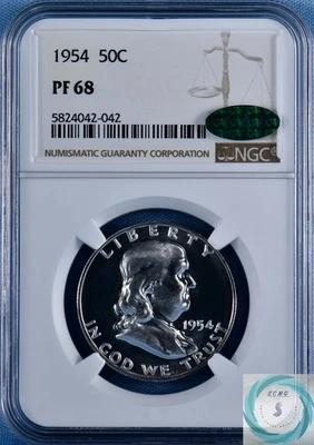 1954 Franklin Half Dollar NGC PF 68 w/CAC - Semi Cameo B&W!!! - Image 1 of 4