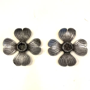 Paar Vintage Metzke Zinn kleine Kegel Kerzenhalter Hartriegel Blume 1977 - Bild 1 von 7