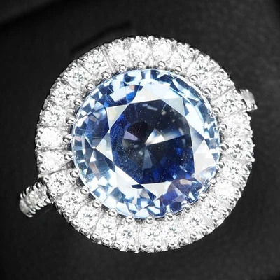 Кольца из белого золота 925 пробы с классическим васильковым синим сапфиром 7,85 карата - Изображение 1 из 4