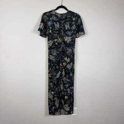 Vestido Walter Baker Mujer Pequeño Negro Floral Manga Corta Acanalado Maxi Bolsillos Foto 1 de 4