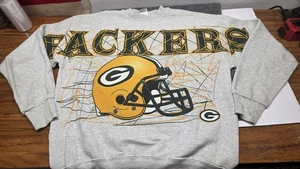 VTG 90s NFL Green Bay Packers Spellout Sweatshirt Crewneck Size L Gray - Picture 1 of 8