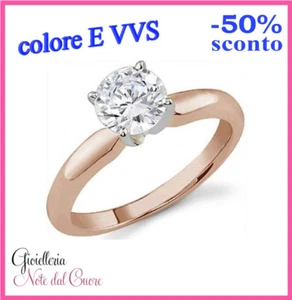ANELLO SOLITARIO ORO ROSA DIAMANTE NATURALE E VVS 0.40 CARATI CERTIFICATO - Imagen 1 de 4