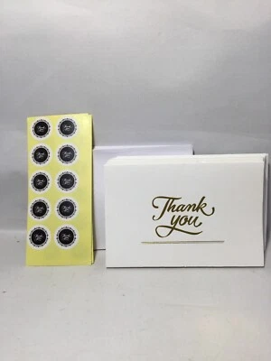 20 Thank You - White Card Stock, Gold Foil Embossed Letter, Envelopes, Stickers - Изображение 1 из 4