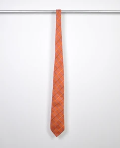 Countess Mara Orange Striped Plaid Tie 100% Silk - Picture 1 of 5