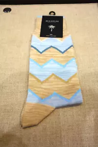 Bugatchi Mid Calf socks Tan Baby Blue Cream Argyle Wave - Picture 1 of 2