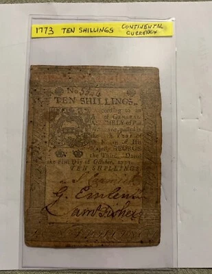 Colonial Pennsylvania 1773, 10 shillings banknote,  Strong signatures, VF - Image 1 of 3