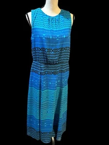 Pendleton Blue/Teal/Black Geometric Sleeveless Dress Sz 8 Cruise Vacation EUC - Picture 1 of 6