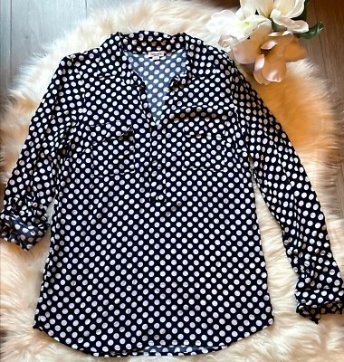 splendid top M White Blue Polka Dot Long Sleeve Blouse ST1206RT - Image 1 of 4