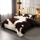 Cowhide Comforter Set Full Size White Brown Cow Print Bedding Set for Boys Girls