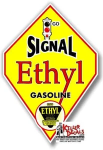 (SIG-6) 15"X 10" SEÑAL AMARILLA ETÍLICA GASOLINA BOMBA ACEITE CALCOMANÍA PEGATINA - Imagen 1 de 1
