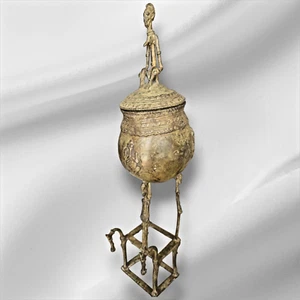 Collectible Rare Antique African Mali Dogon Bronze Ointment Pot Ritual Artifact - Picture 1 of 11