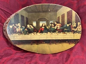 Vintage "The Last Supper" Painting on Cedar Wood Wall Plaque 10.5x6.5” -- 7545 - Picture 1 of 6