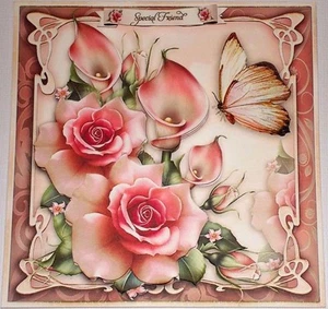 Handmade Greeting Card 3D All Occasion With Pink Roses And Calla Lilies - Picture 1 of 3