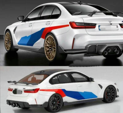 Kit de calcomanías gráficas tricolor de rayas de carreras para BMW M3 M4 M5 puerta lateral Foto 1 de 3