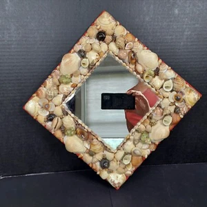 Vintage Sea Shell Frame Wall Accent Mirror 12x12" Boho Kitsch Coastal Beach - Picture 1 of 9