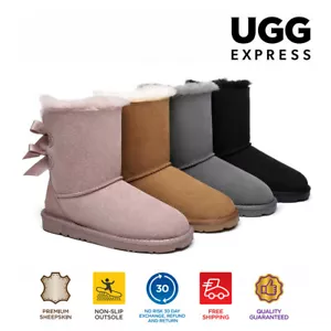 【AUSTRALIAN SHEPHERD® UGG Boots Women Sheepskin Wool Double Back Bow Short Boots - Picture 1 of 56