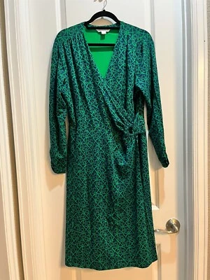 Vestido Pendleton Para Mujer Imitación Envolvente Verde Midi Geométrico Elastizado Manga Larga Grande Foto 1 de 4