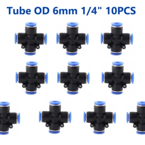 Accesorios neumáticos empujar para conectar tubo de unión cruzado de 4 vías OD 6 mm 1/4" 10 piezas - Imagen 1 de 10