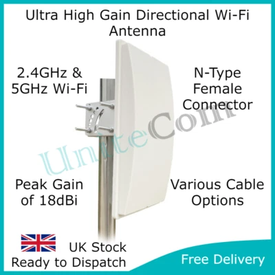 Wi-Fi Ultra High Gain Directional Booster Antenna Dual Band 2.4GHz 5GHz Outdoor - Image 1 of 3