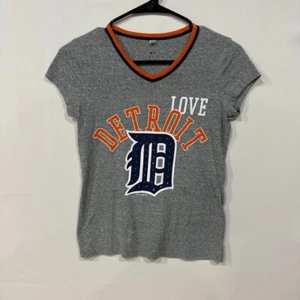 MLB Detroit Tigers Damen V-Ausschnitt T-Shirt Größe 12 grau orange blau - Bild 1 von 5