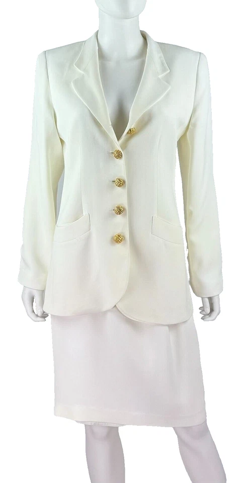 Valentino 6 US 42 IT M Ivory Silk 2 Pc Skirt Suit Blazer Jacket Coat Lined AS IS - Image 1 of 4