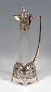 WMF GLAS KARAFFE JUGENDSTIL VERSILBERTE MONTUR ART NOUVEAU GLASS CARAFE 1905 - Bild 1 von 7