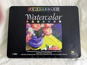 Prismacolor Watercolor Pencils w/ Tin Case, 24ct, Vintage * USA Made #04065 - Picture 1 of 5