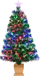 3Ft Green Fiber Optic Christmas Tree,Pre-Lit Artificial Mini Christmas Tree, Tab - Picture 1 of 6