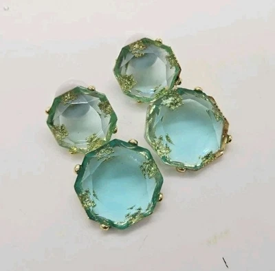 Pendiente Colgante Azul Cristal Art Deco Tono Dorado Octágono 2 pulgadas Adorable Foto 1 de 4