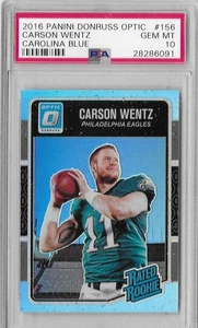 Carson Wentz 2016 Panini Donruss Optic Carolina Blue #156 40/50 PSA 10 *Pop 5* - Bild 1 von 2