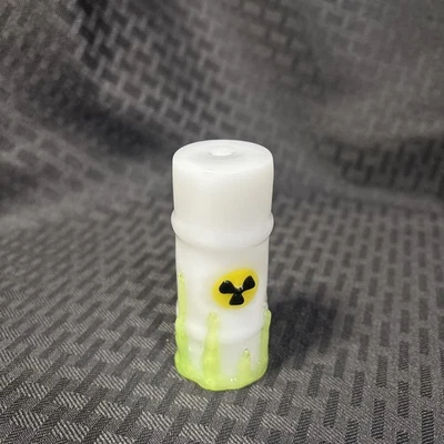 White and Lime 3.5” Long Biohazard Can Glass Smoking Tobacco Pipe Hand Blown - Image 1 of 3