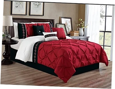  7 Piezas Tamaño Completo Borgoña Rojo/Negro/Blanco Doble Aguja Puntada Pellizco Plisado  Foto 1 de 2