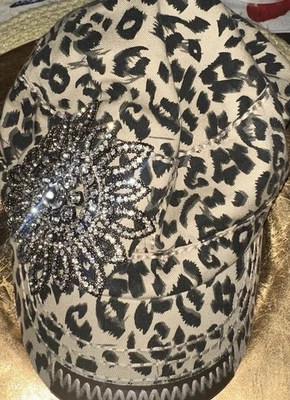 NEW Olive&Pique Bling Flower Leopard/Animal Print Bedazzled ADJUSTABLE Cadet Hat - Image 1 of 4