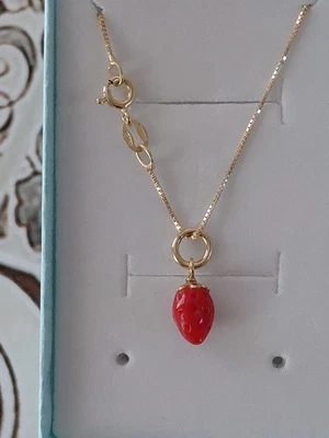  COLLANA + CIONDOLO FRAGOLA  IN CORALLO ROSSO DELLA SARDEGNA  con argento 925  - Immagine 1 di 4