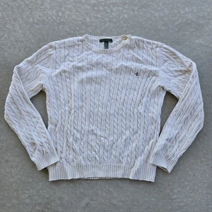 Suéter beige tejido con cable etiqueta verde vintage Lauren Ralph Lauren para mujer talla XL - Imagen 1 de 10