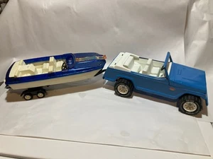 Vintage Blue Tonka Jeepster Runabout Boat Trailer Set 1970s Very Good Condition - Picture 1 of 24