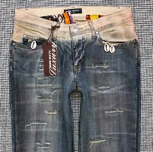 Vintage Miss Sixty Y2K Jeans Size 25 Low Rise Ripped Patched Boho Hippy 6 2000s - Picture 1 of 13