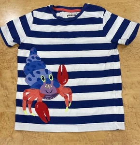 Mini Boden Appliqué Hermit Crab T-Shirt Kids 5/6 unisex short sleeve Blue Stripe - Picture 1 of 6