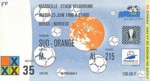 ENTRADA: MUNDIAL 1998 FRANCIA - Brasil v Noruega (@ Marsella) Partido 35 - Imagen 1 de 1