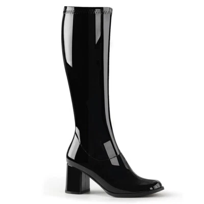 Sexy 3" Block High Heel Black Gogo Dancer Knee Boots Halloween Costume GOGO300/B - Image 1 of 4