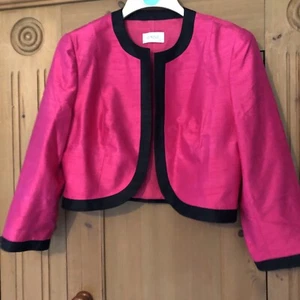 Condici Mother Bride Fuchsia Pink 3/4 Sleeve Black Trim Jacket 100% Silk - Picture 1 of 3