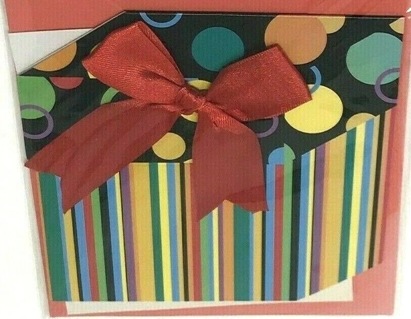 3D ALL OCCASIONS BLANK GREETING CARD WITH ENVELOPE WRAPPED STRIPED PRESENT GIFT - Image 1 of 3
