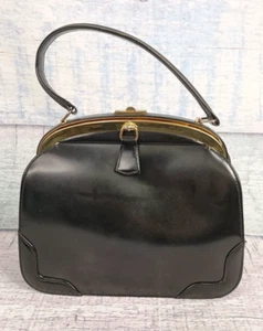 VTG Chic DOFAN Black Leather Framed Handbag Purse with Gold Toned Accents & Kiss - Picture 1 of 23