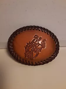 Bucking Bronc Bronco Horse Rodeo Cowboy Western Leather 90s Vintage Belt Buckle - Picture 1 of 4