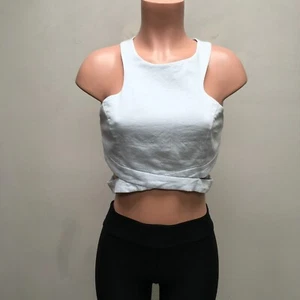 Morning Mist Womens Baby Blue Sleeveless Cut Out Criss Cross Back Cropped Top 12 - Picture 1 of 8
