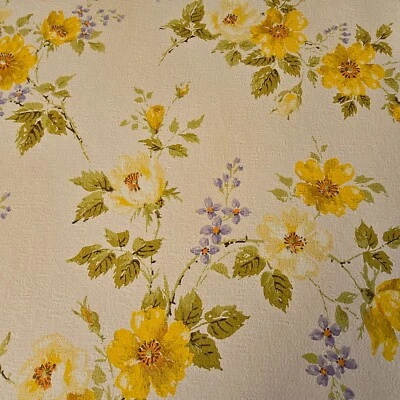 Vintage Wallpaper Sample Sheet 1970s Yellow Floral Cottagecore Crafting Ephemera - Image 1 of 4