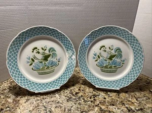 (2) KG Faience De France Badonviller 10” Plates Scalloped Edge Rooster Motif - Picture 1 of 9